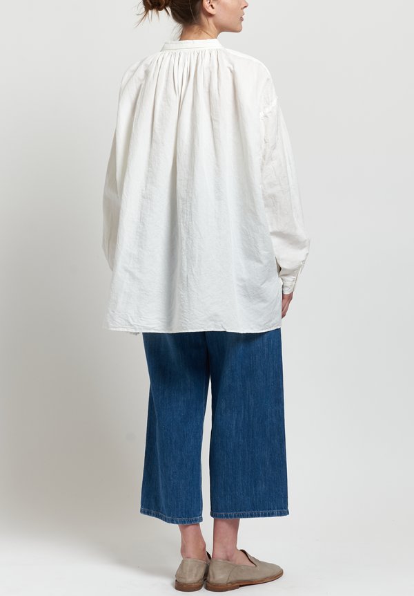 Kaval Fine Twill Gather Blouse in Off White