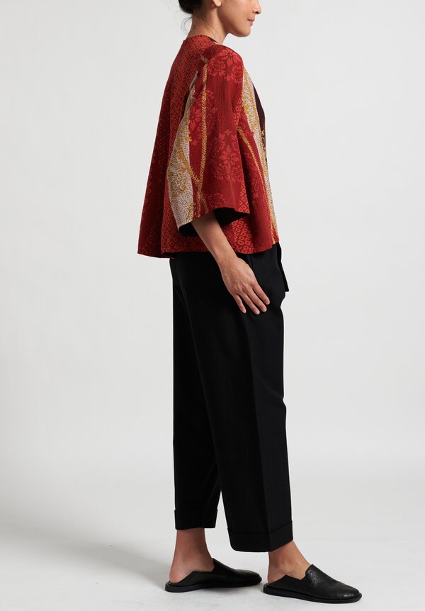 Mieko Mintz 2-Layer Kimono Print Bell Shape Jacket in Red	