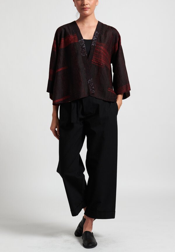 Mieko Mintz 2-Layer Kimono Print Bell Shape Jacket in Red	