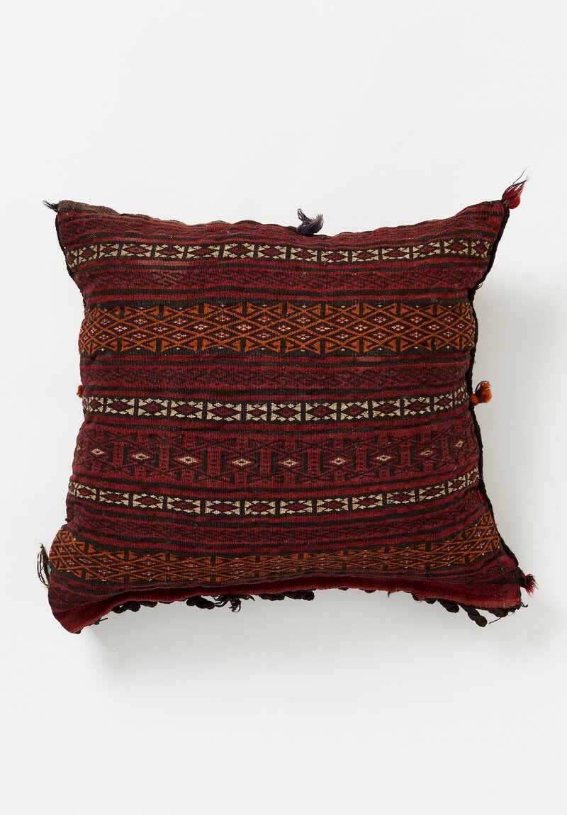 Antique and Vintage Afghan Nomadic Wool Saddle Bag Pillow in Brown	
