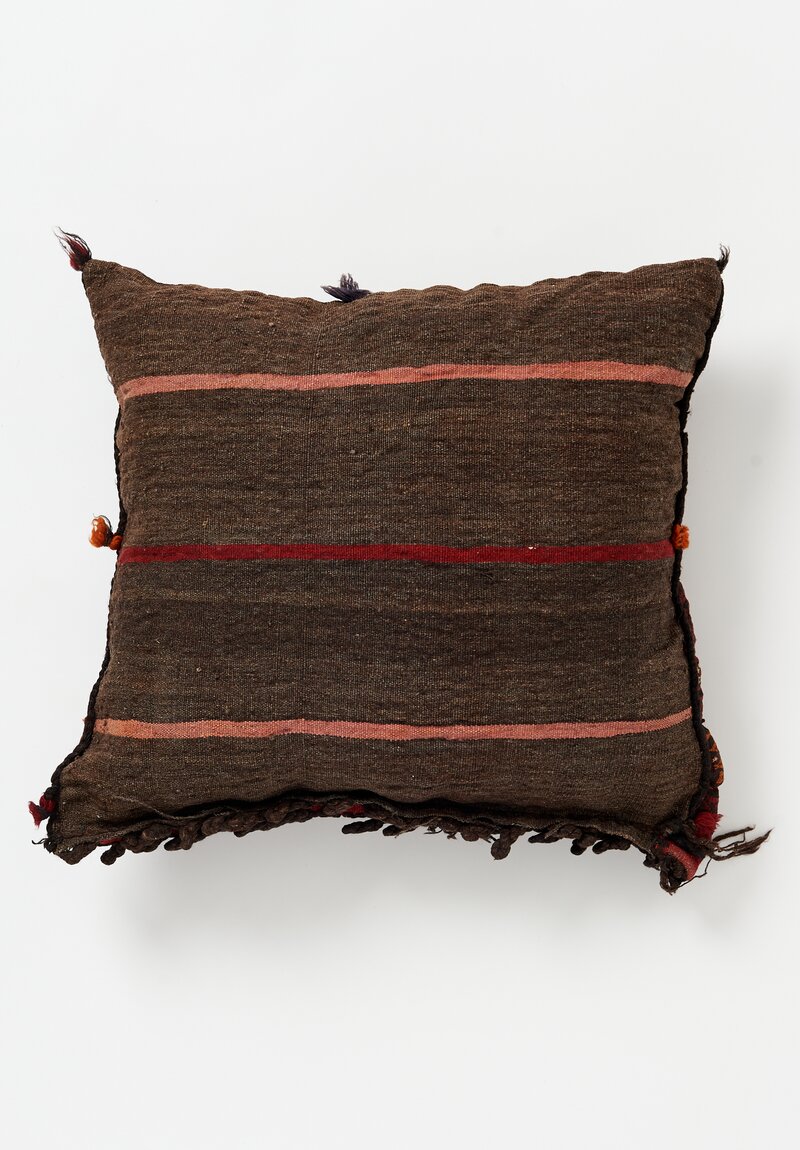 Antique and Vintage Afghan Nomadic Wool Saddle Bag Pillow in Brown	