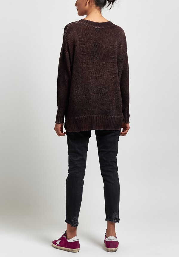 Avant Toi Oversized Linen V-Neck Sweater in Nero/Terre