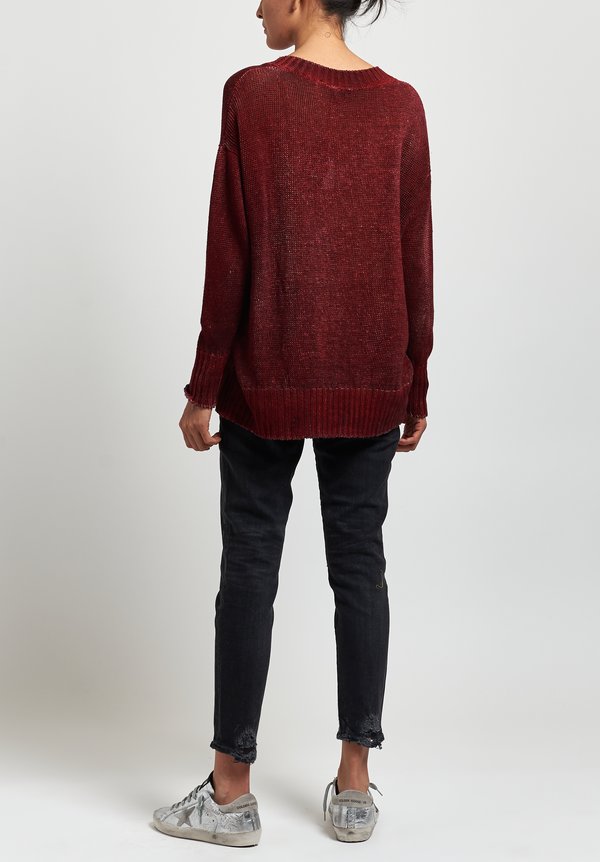 Avant Toi Oversized Linen V-Neck Sweater in Mahogany	