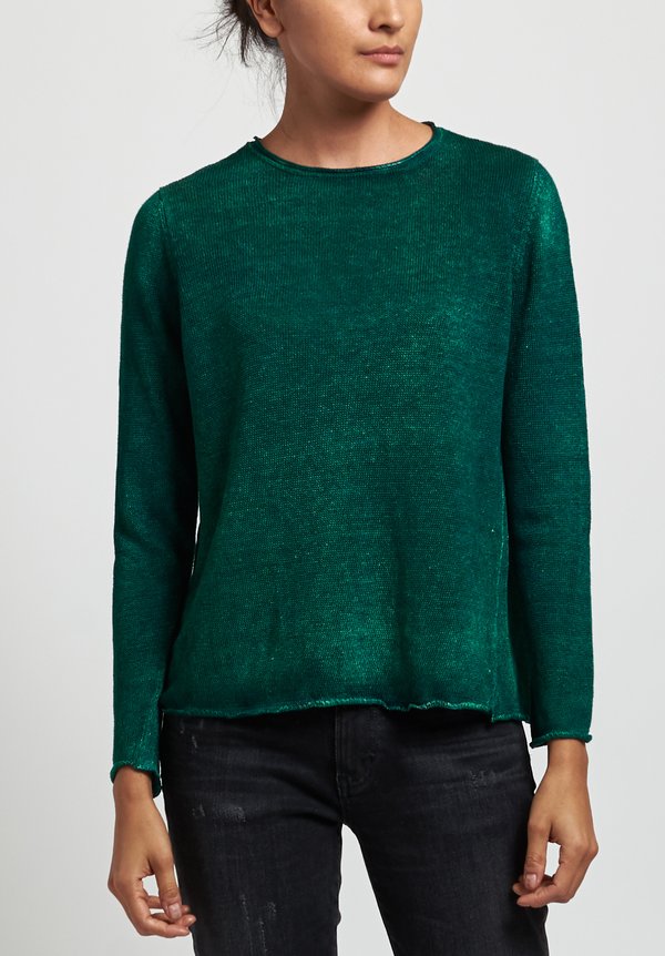 Avant Toi Linen Barchetta Sweater in Nero/Smeraldo