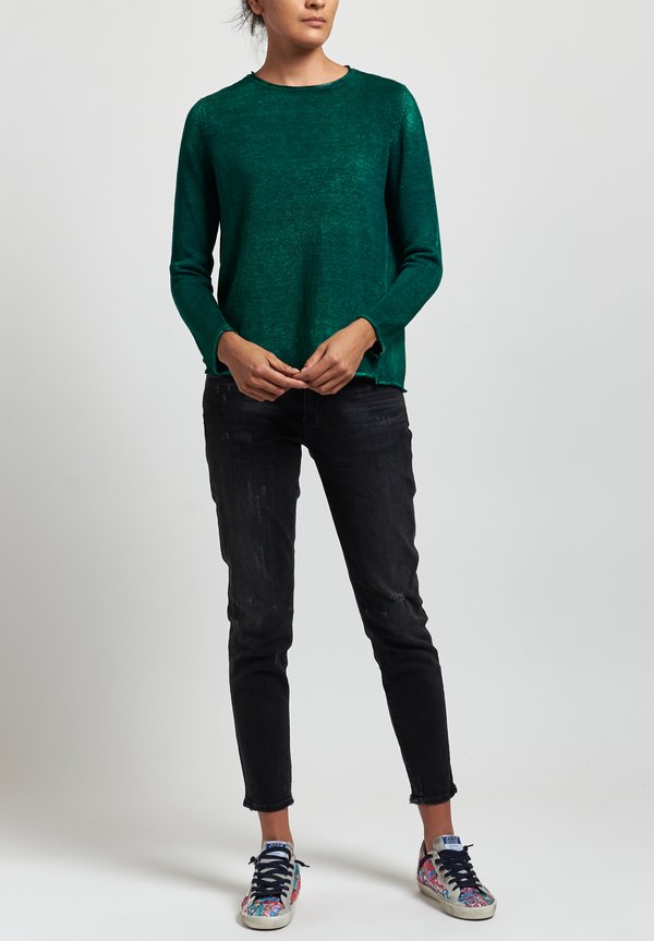 Avant Toi Linen Barchetta Sweater in Nero/Smeraldo