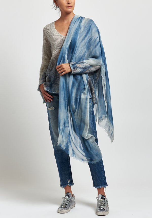 Avant Toi Cashmere/ Silk Painted Loose Knit Sweater in Marmo/ Denim