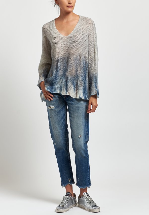 Avant Toi Cashmere/ Silk Painted Loose Knit Sweater in Marmo/ Denim