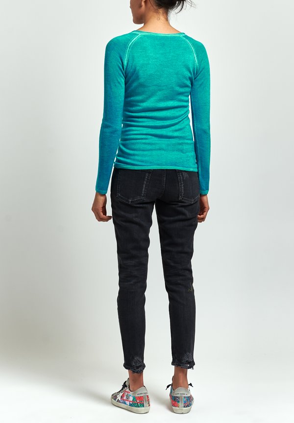 Avant Toi Cashmere/ Silk Raglan Sleeve V-Neck Sweater in Turquoise	