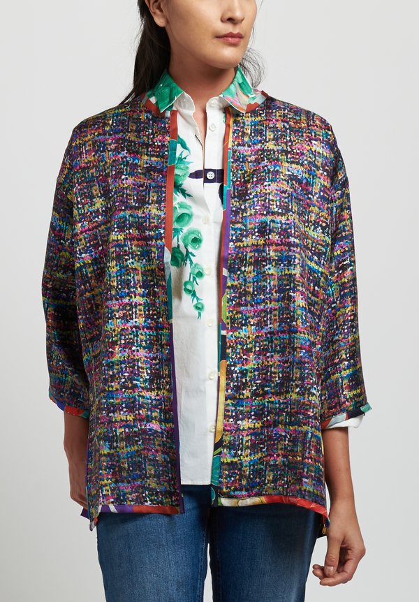 Etro Silk Twill Reversible Tweed Print Jacket in Multi/ Flower