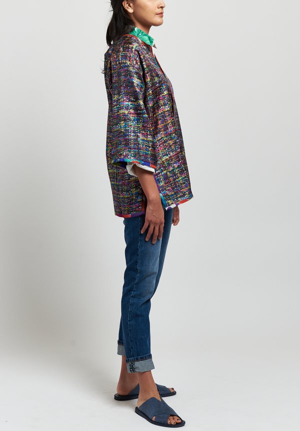 Etro Silk Twill Reversible Tweed Print Jacket in Multi/ Flower
