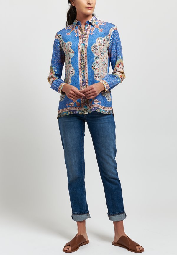 Etro Silk Pointalism Paisley Shirt in Blue