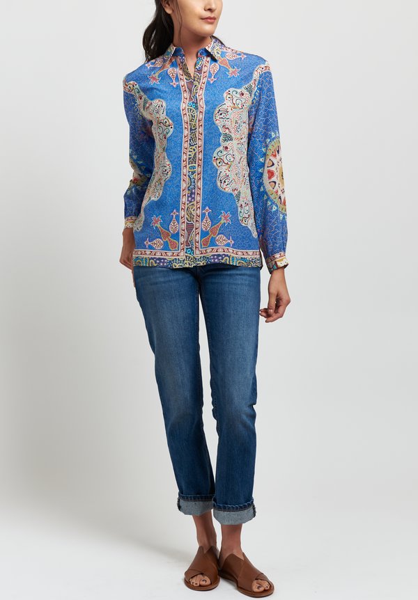 Etro Silk Pointalism Paisley Shirt in Blue