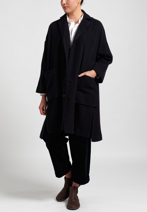 Kaval Long Cashmere Woven Stole Coat in Dark Navy	