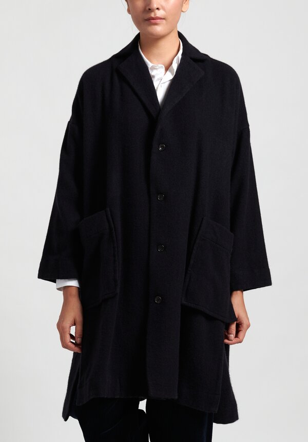Kaval Long Cashmere Woven Stole Coat in Dark Navy	