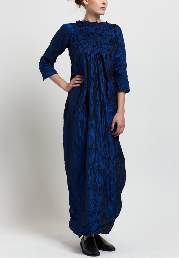 Daniela Gregis Washed Silk Ruched Dress in Electric Blue