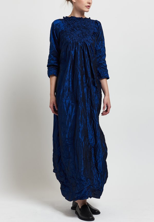 Daniela Gregis Washed Silk Ruched Dress in Electric Blue