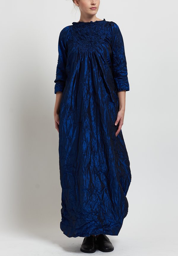 Daniela Gregis Washed Silk Ruched Dress in Electric Blue