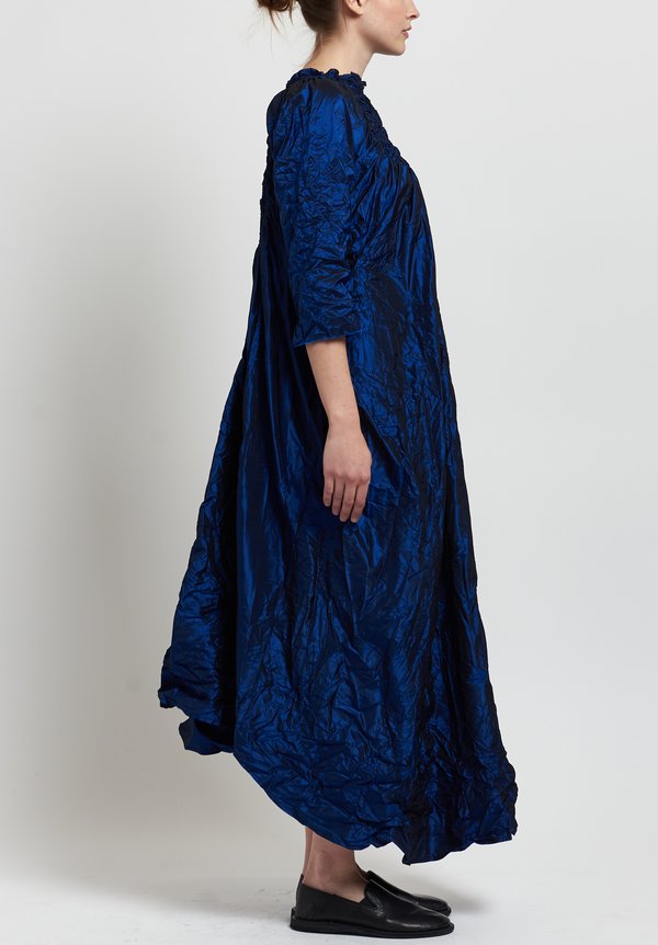 Daniela Gregis Washed Silk Ruched Dress in Electric Blue