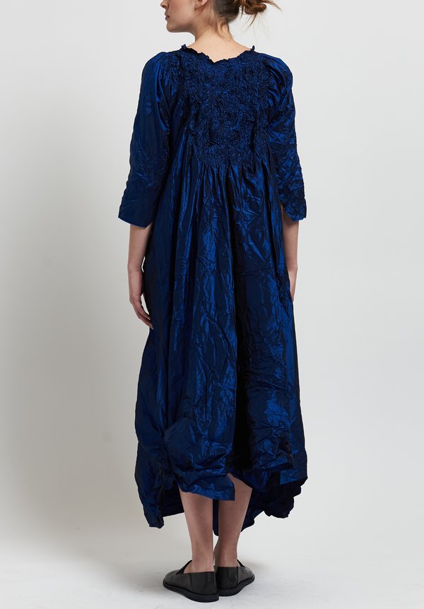Daniela Gregis Washed Silk Ruched Dress in Electric Blue