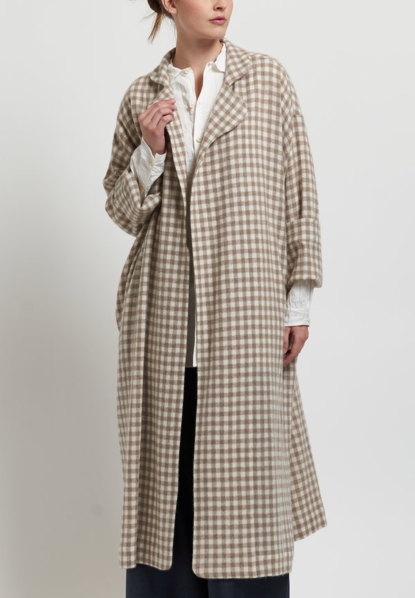 Daniela Gregis Cashmere Check Andrea Duster in Natural/ White