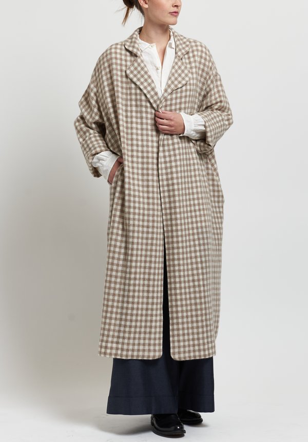 Daniela Gregis Cashmere Check Andrea Duster in Natural/ White | Santa ...