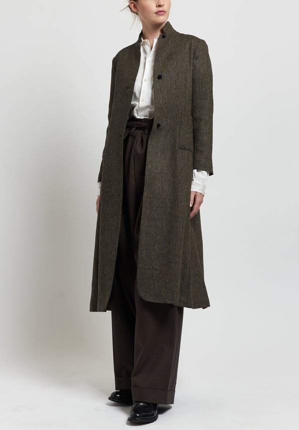 Daniela Gregis Wool Herringbone Coat in Brown/ Navy
