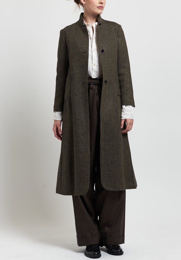 Daniela Gregis Wool Herringbone Coat in Brown/ Navy