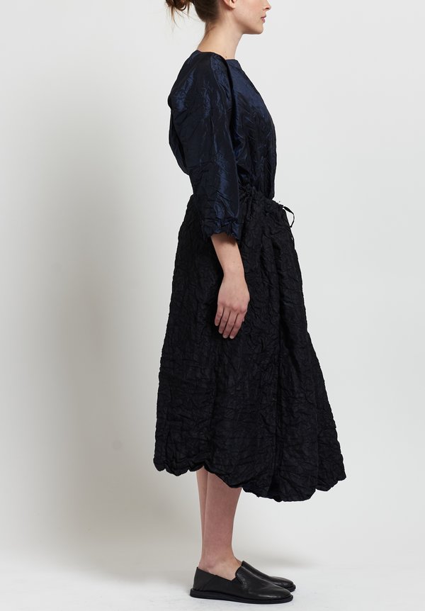 Daniela Gregis Washed Silk Quilted Drawstring Skirt in Black