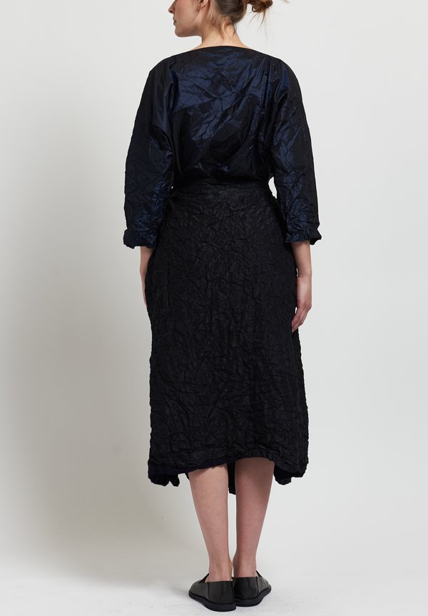 Daniela Gregis Washed Silk Quilted Drawstring Skirt in Black