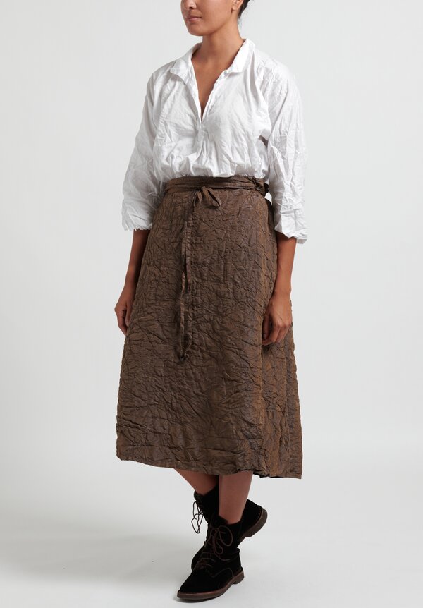 Daniela Gregis Washed Silk Quilted Drawstring Skirt in Dark Natural	