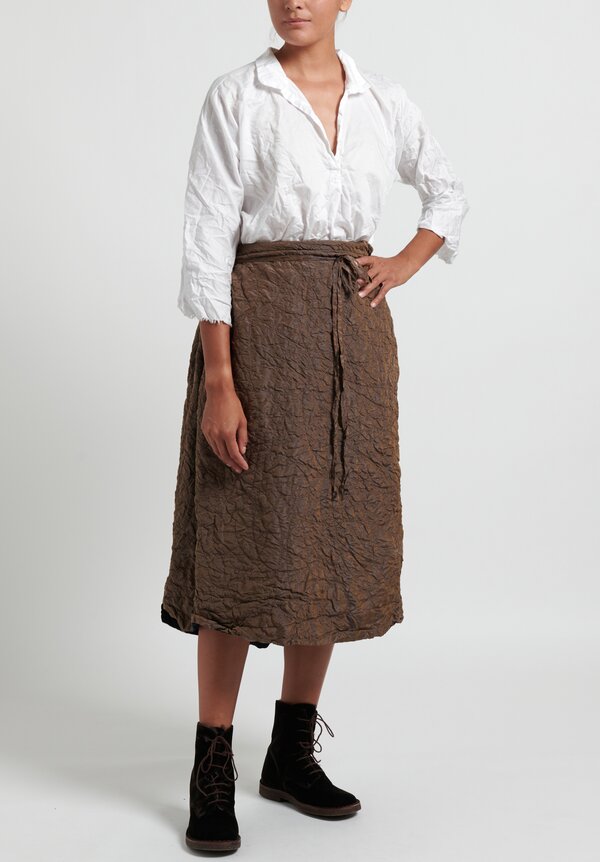 Daniela Gregis Washed Silk Quilted Drawstring Skirt in Dark Natural	