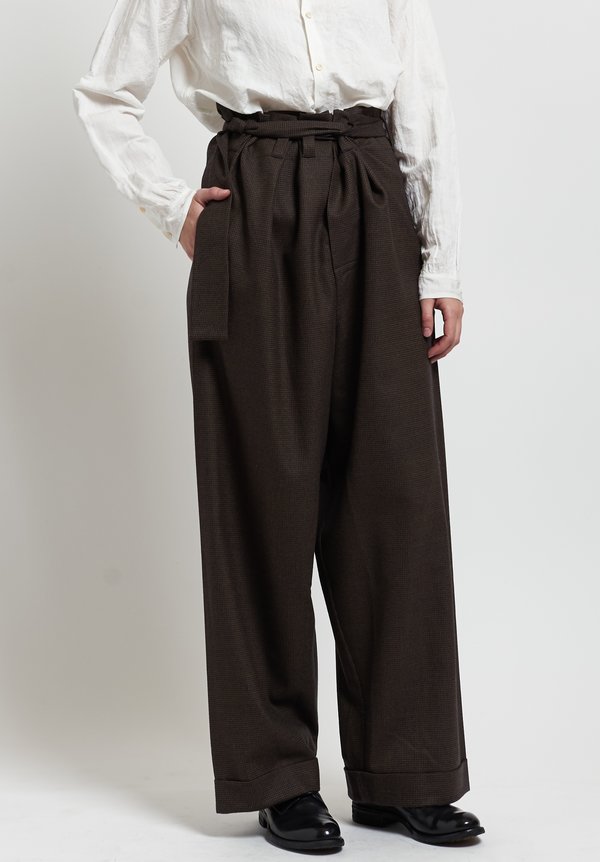 Daniela Gregis Wool Houndstooth Worker Trousers in Brown/ Navy