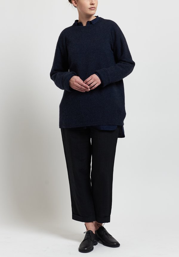 Kaval Cashmere/ Sable Crew Neck Knit in Navy
