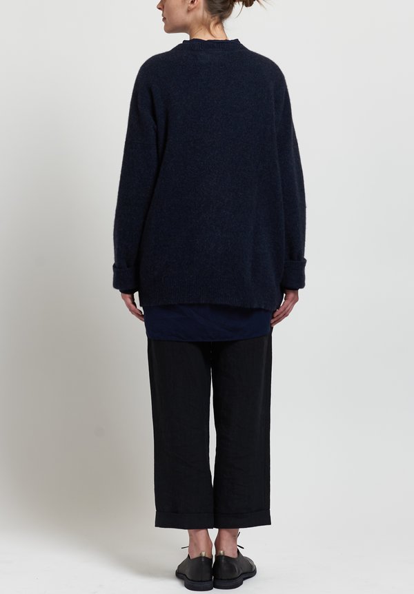 Kaval Cashmere/ Sable Crew Neck Knit in Navy