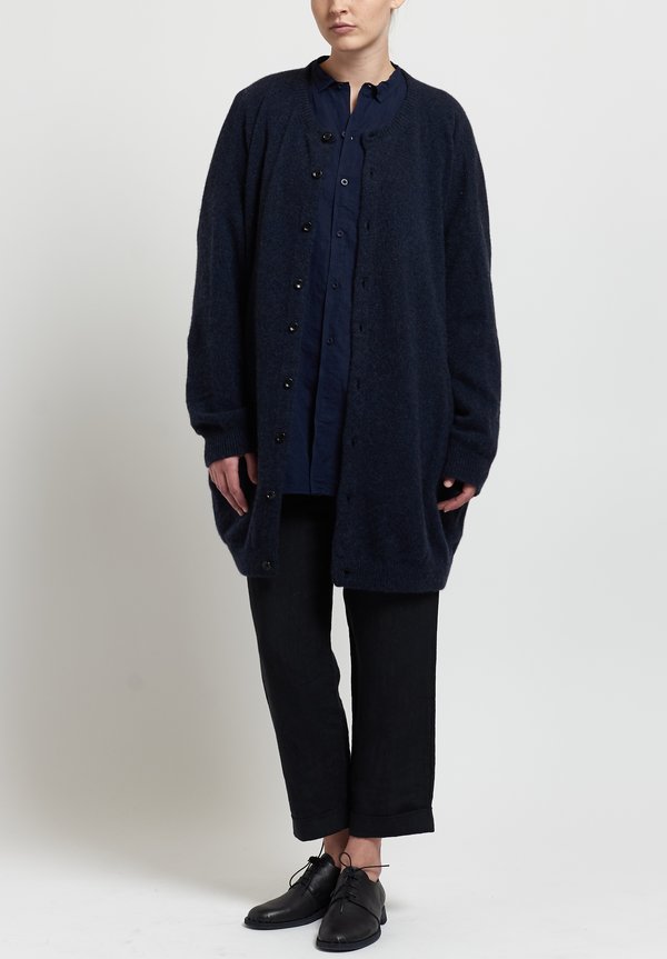 Kaval Cashmere/ Sable Oversize Long Cardigan in Navy