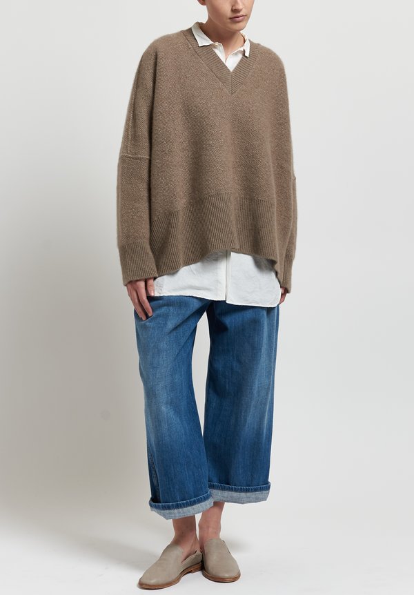 Kaval Cashmere/ Sable Oversized V-Neck Sweater Beige