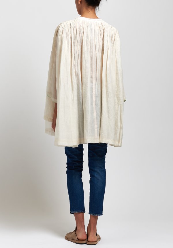 Péro Cotton/ Silk Solid Gathered Top in Off White