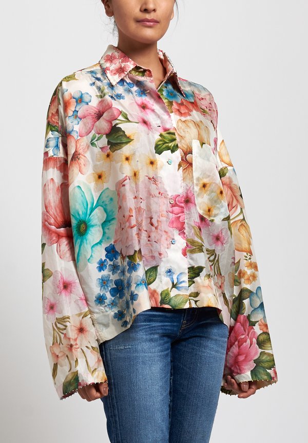 Péro Silk Floral Long Sleeve Shirt in White/ Pink | Santa Fe Dry Goods ...