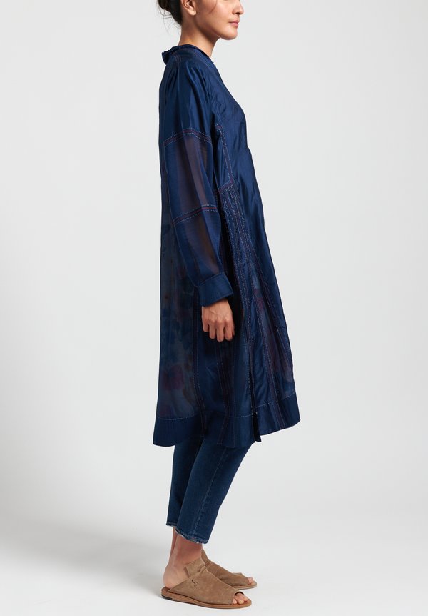 Péro Silk/ Cotton V-Neck Dress in Navy Blue