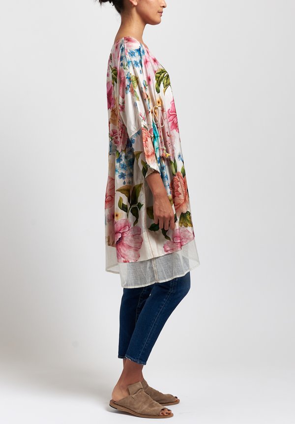 Péro Silk Floral Tunic in White/ Pink