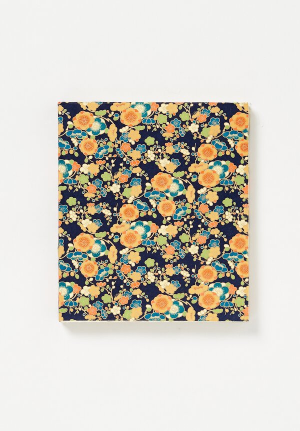 Elam Handprinted Japanese Chiyogami Paper Notebook in Orange Flowers/ Blue	