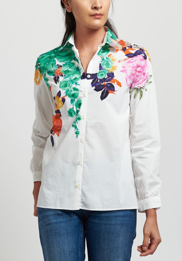 Etro Cotton Painted Flower Print Shirt in White