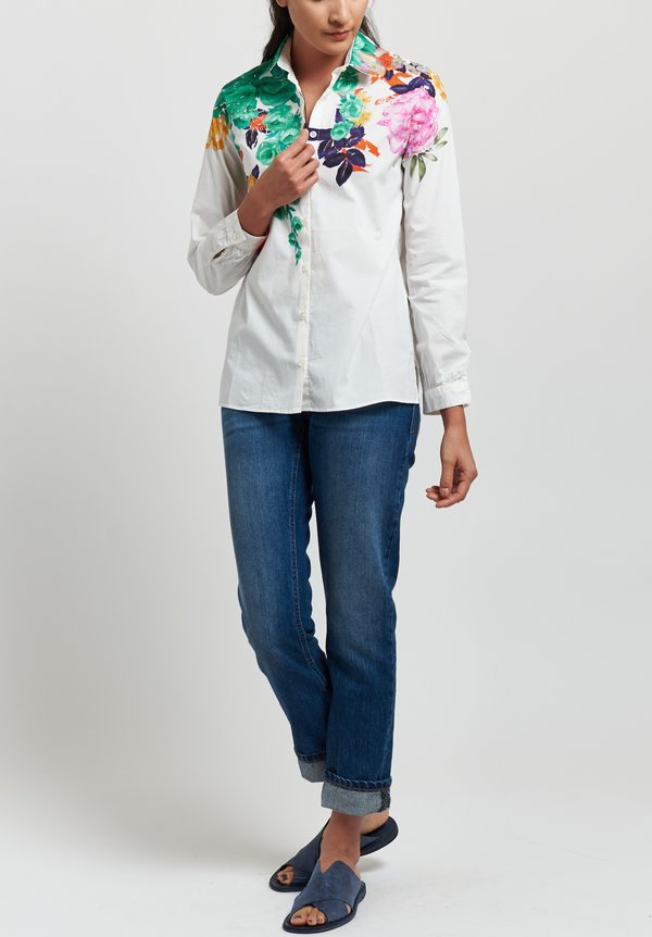 Etro Cotton Painted Flower Print Shirt in White