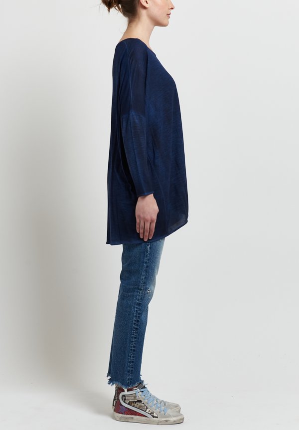 Avant Toi Micromodal Relaxed Round Neck Top in Navy	