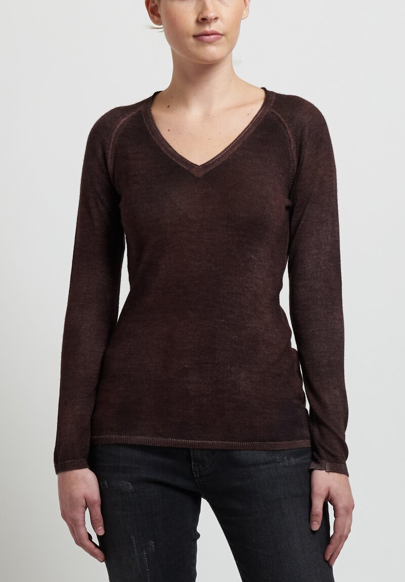 Avant Toi Cashmere/ Silk Raglan Sleeve V-Neck Sweater in Chocolate	