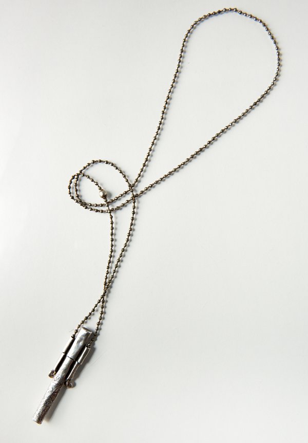 Pamela Adger Antique Silver Needle Case Pendant and Pyrite Necklace	