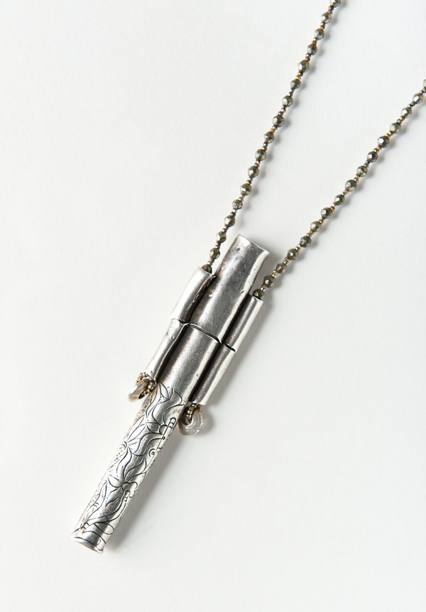 Pamela Adger Antique Silver Needle Case Pendant and Pyrite Necklace	