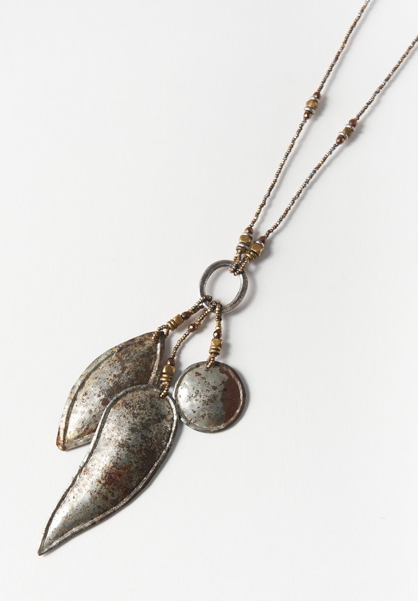 Pamela Adger Handmade Tin Pendants, Brass and Hematite Necklace	