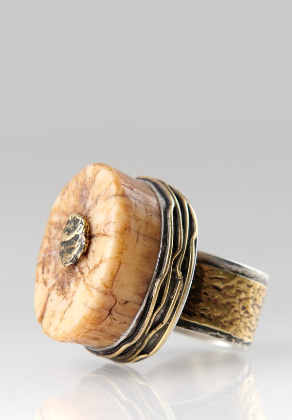 Pamela Adger Sterling, Brass Fossilized Walrus Ivory, Alaska Ring	
