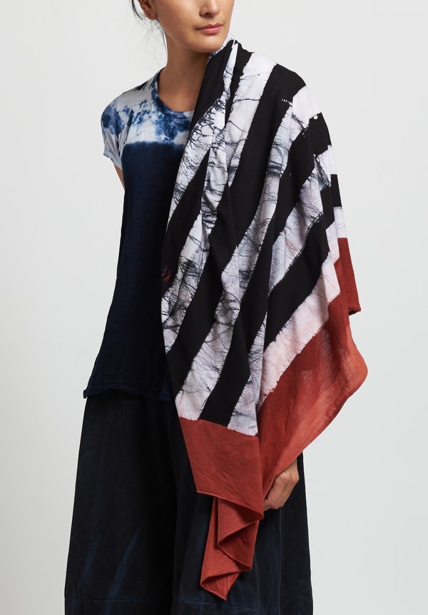 Gilda Midani Pattern Dyed Cotton Foulard Scarf in Stripes Black + Urucum